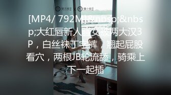 [MP4/ 792M]&nbsp;&nbsp;大红唇新人骚女被两大汉3P，白丝袜丁字裤，翘起屁股看穴，两根JB轮流舔，骑乘上下一起插