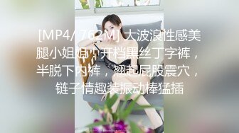 [MP4/ 762M] 大波浪性感美腿小姐姐！开档黑丝丁字裤，半脱下内裤，翘起屁股震穴，链子情趣装振动棒猛插