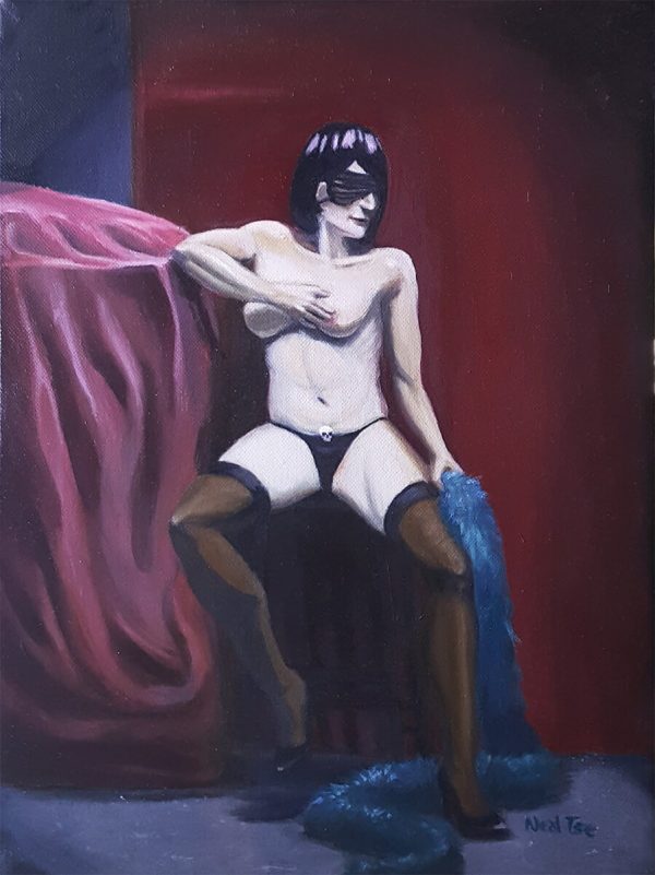 Oil figure painting of Naughty Natanya Chicago burlesque performer